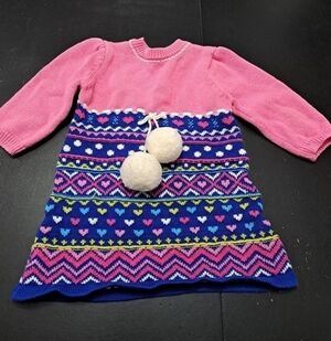 Heartstrings Baby Pink Sweater Dress With Multi Color Patterns  Size 3-6mo